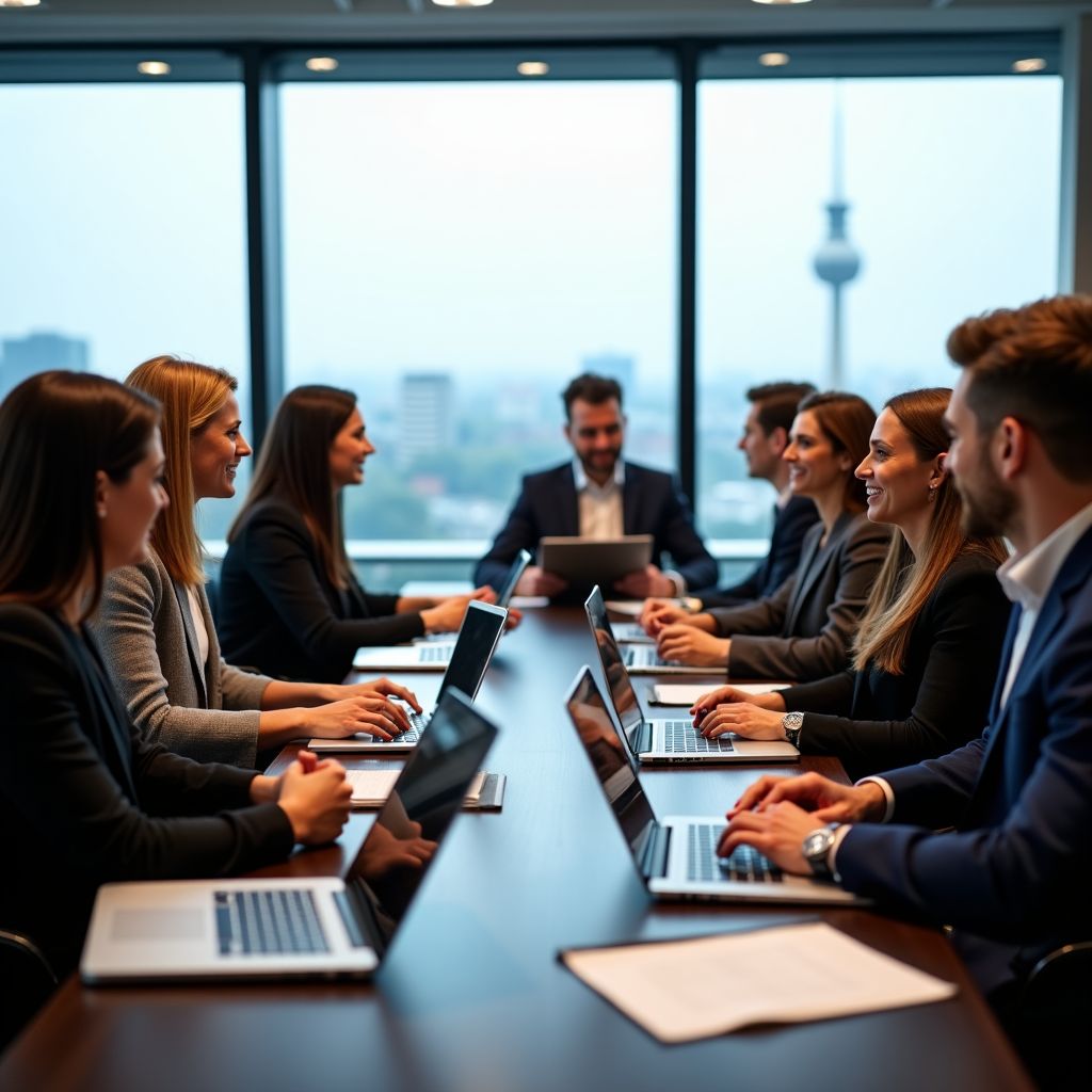 Professionelle Tagung im modernen Stadthotel mit Blick auf den Berliner Fernsehturm – konzentriertes Arbeiten und Austausch beim Teambuilding in der Hauptstadt Berlin.
